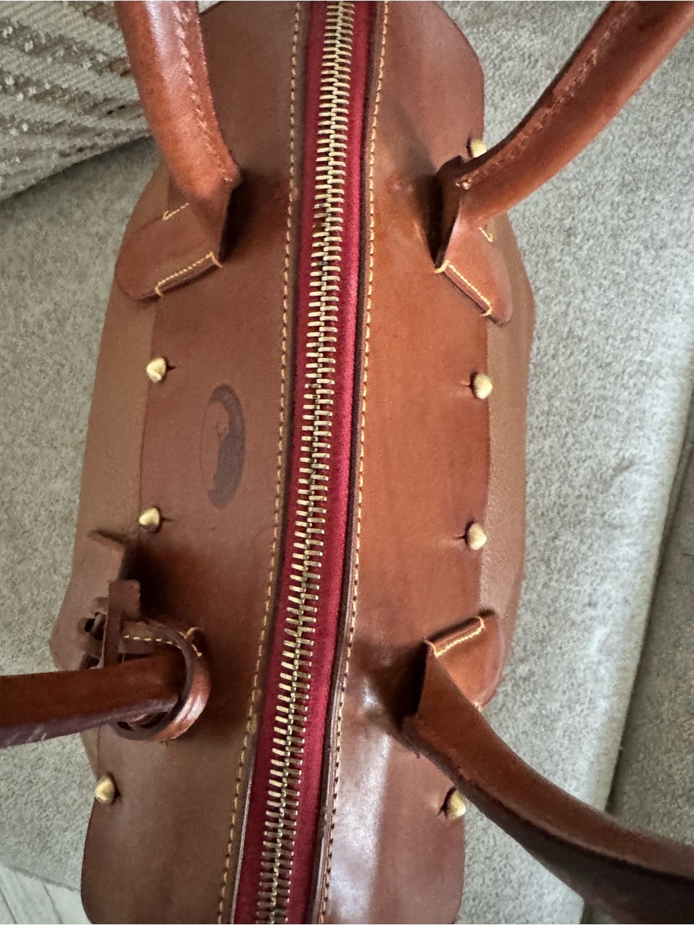 Dooney & Bourke Brown Pebble Leather Satchel with Cognac Trim - Picture 12 of 12